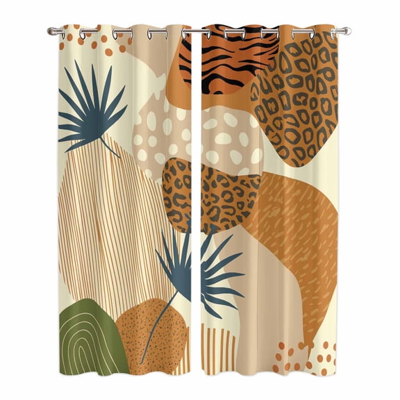 Kitchen Curtains 84 Inch Length 2 Panels, Abstract Tropical Boho Grommets Window Treatment Curtain, Vintage Animals Print Palm Thermal Curtains Drapes for Living Room/Bathroom