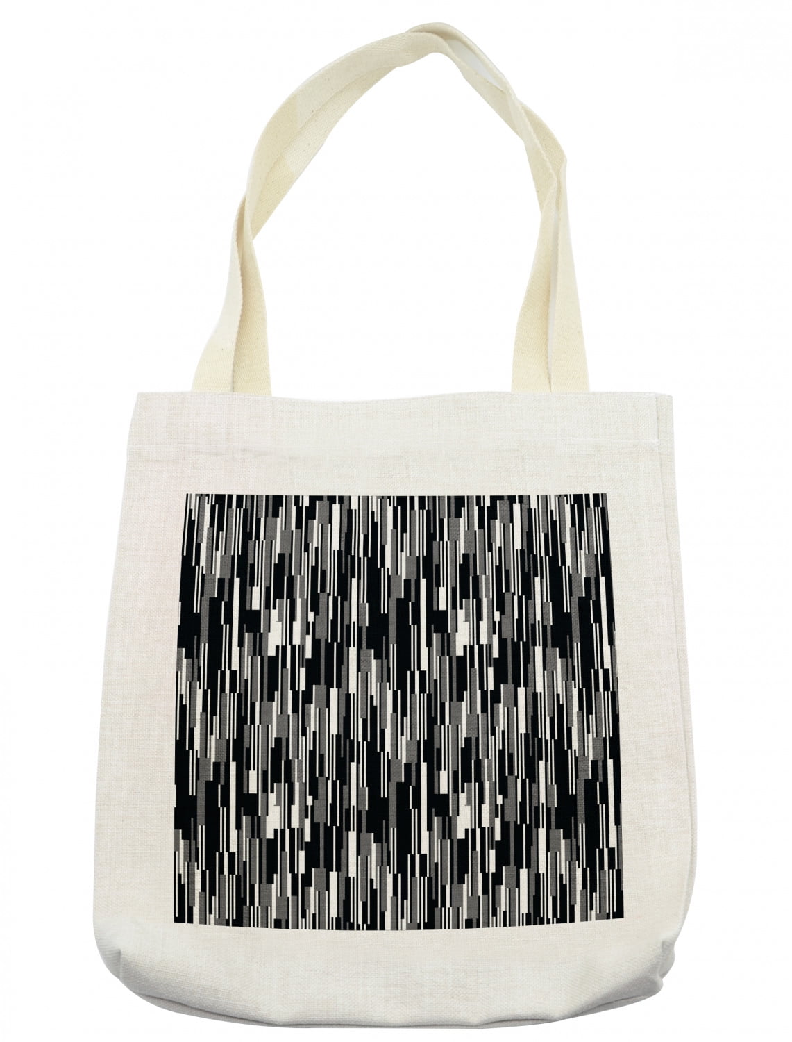 Black and White Tote Bag, Barcode Pattern Abstraction Vertical Stripes ...