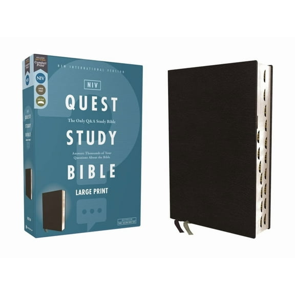 Niv, Quest Study Bible, Large Print, Bonded Leather, Black, Thumb Indexed, Comfort Print: The Only Q and A Study Bible, (Hardcover)
