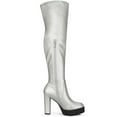 thumbnail image 3 of Unique Bargains Women's Platform Chunky Heel Over Knee High Boots Silver (Size 8), 3 of 7
