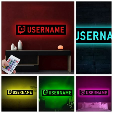 

Personalized Gamer Tag for Twitch Wall Lamp Custom Wooden LED USB Night Light Remote Control to Change Color Gamer Tag Neon Sign