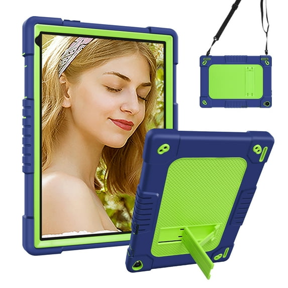 FIEWESEY Kids Case for Coopers Tablet CP10 Tablet,Heavy Duty Shoulder Strap & Kickstand Shockproof Kids Friendly Rugged Case for Coopers Tablet CP10 / YQSAVIOR 10 inch Tablet (Navy/Green)