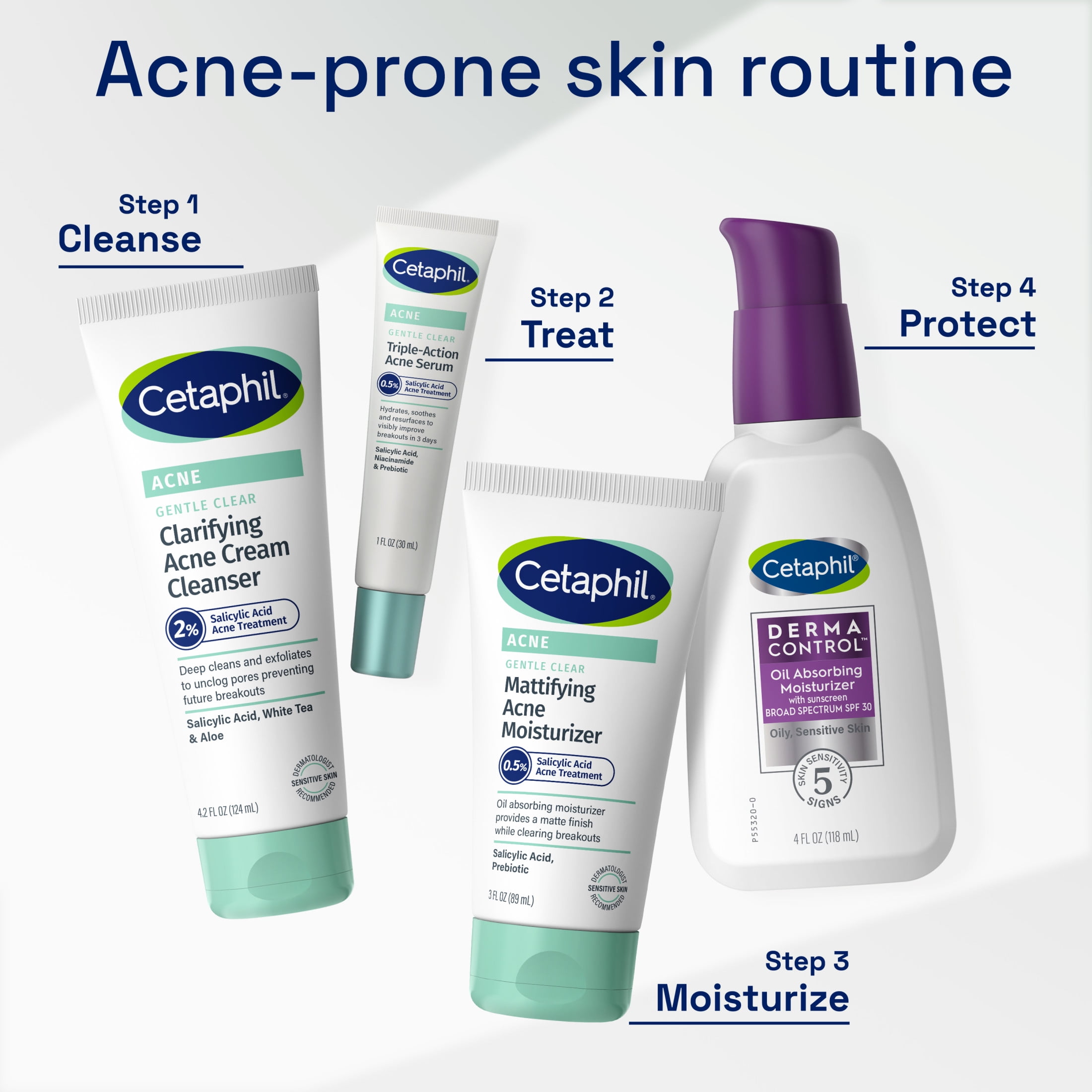 Cetaphil Gentle Clear Triple-Action Acne Treatment Serum for Sensitive Skin, 1 oz