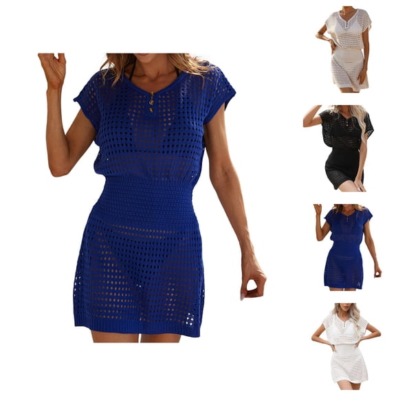 Bathing Suit Cover Up Beach Swim Cover Up Swimwears Cover Ups Border European and Beach Skirts and Blouses Featuring Hollow Crochet Knit Dress Design