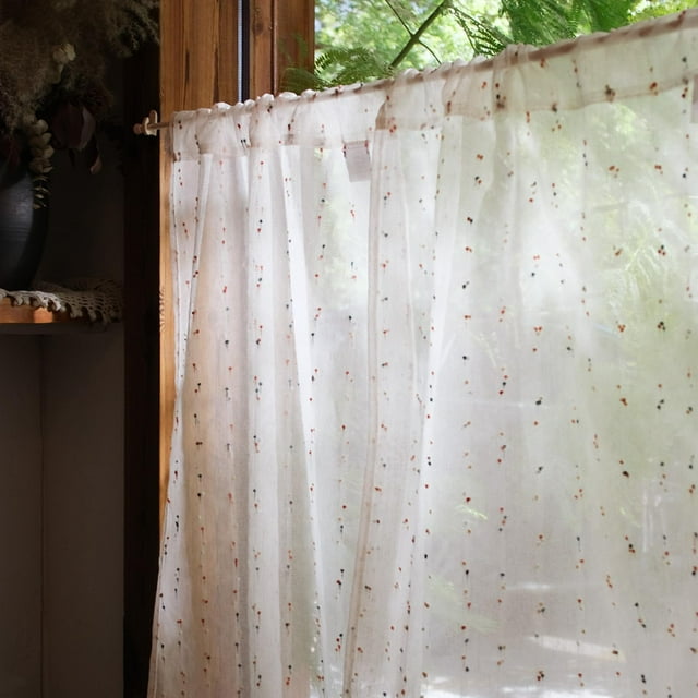Cortinas de Cocina Semi Transparentes Jinchan con Mini Pompones de 60 cm en Voile