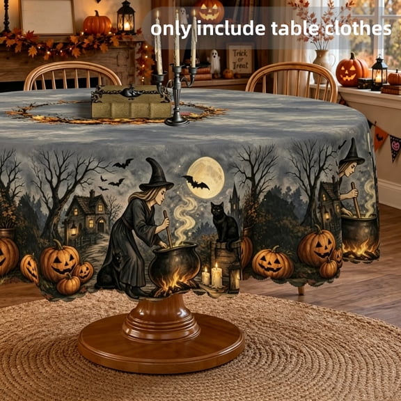 Halloween Tablecloth Halloween Round Tablecloth Vintage Haunteds House Waterproof Decorative Table Cover For Holiday Dinner Party Home Kitchen Dining Table Decor