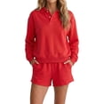 thumbnail image 3 of Women's 2 Piece Sets Long Sleeves Top Shorts Casual Trendy Outfits Red S, 3 of 9