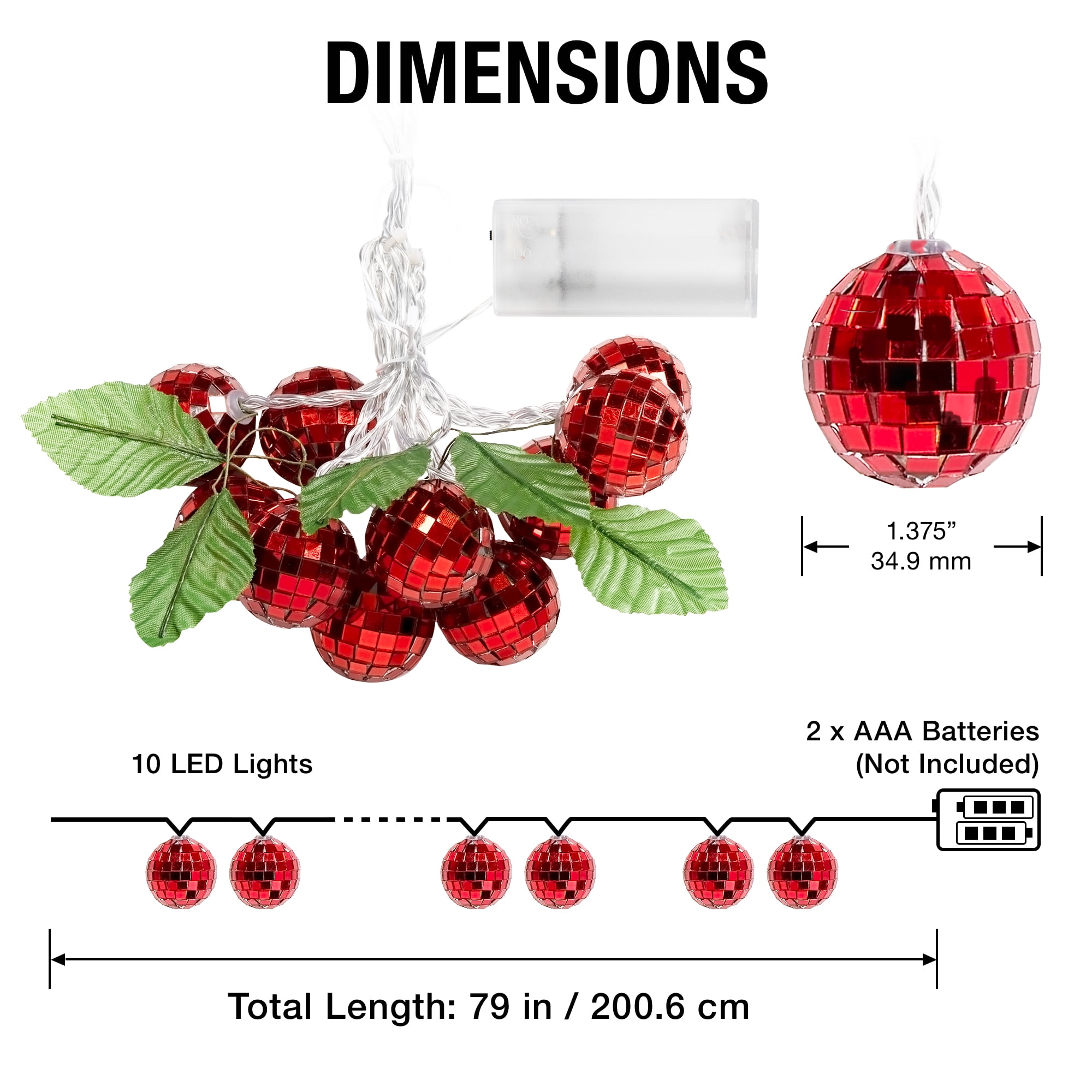 BrightSide Disco Cherries String Lights - 8.5 ft Battery-Powered String Lights