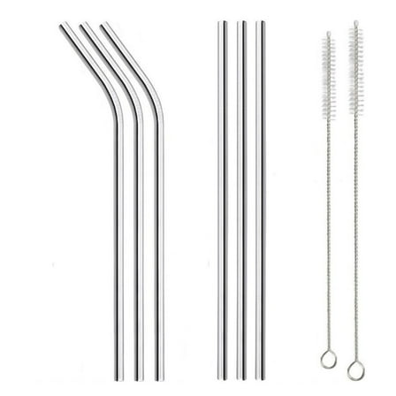 8 Piece Stainless Steel Straw Set Including Various Sizes (3 Straight and 3 Bent Straws)and Cleaning Brushes