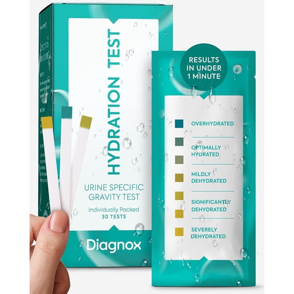 Diagnox Health Hydration Test Strips, Specific Gravity Urine Test Strips to Track Hydration Levels, Instant Results in 45 Seconds, Individually Wrapped Dehydration Testing Kit, 30 Tests