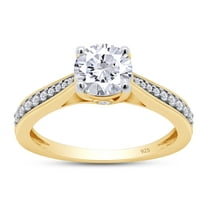 D Color VVS1-VVS2 Round Brilliant Cut 1 Carat Moissanite Lab Created Diamond Rings Engagement Ring for Womens In 14K Yellow Gold Over Sterling Silver-6