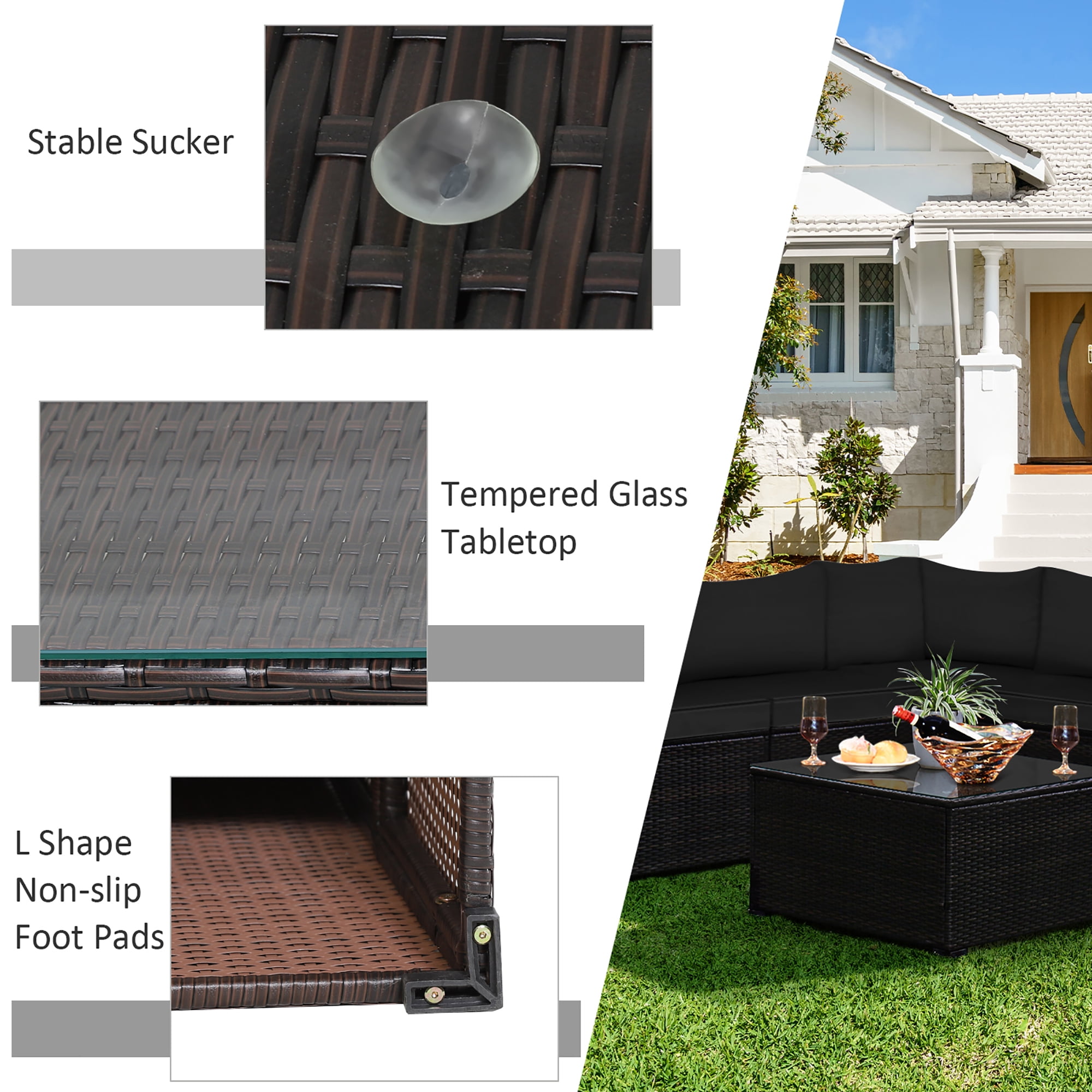 Costway  6PCS Patio Rattan Furniture Set Sectional Cushioned Sofa Deck Black