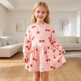 thumbnail image 2 of XAOFW Girls Dresses Cherry Print Long Sleeves Round Neck Gown Autumn Winter Toddler Kids Soft Cozy Casual Daily Wear Sundress, 2 of 7