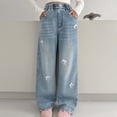 thumbnail image 2 of XEGLSBU Girls Jeans Size 14-16 Tall/Long Slim Girls Casual Denim Pants Straight Leg Loose Fit Wide Leg Comfortable Kids Bottoms Blue Size 6-7 Years, 2 of 9