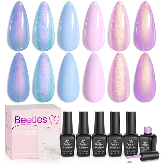 Set de esmaltes de uñas en gel Beetles Blue Pink, 6 colores, 7,5 ml