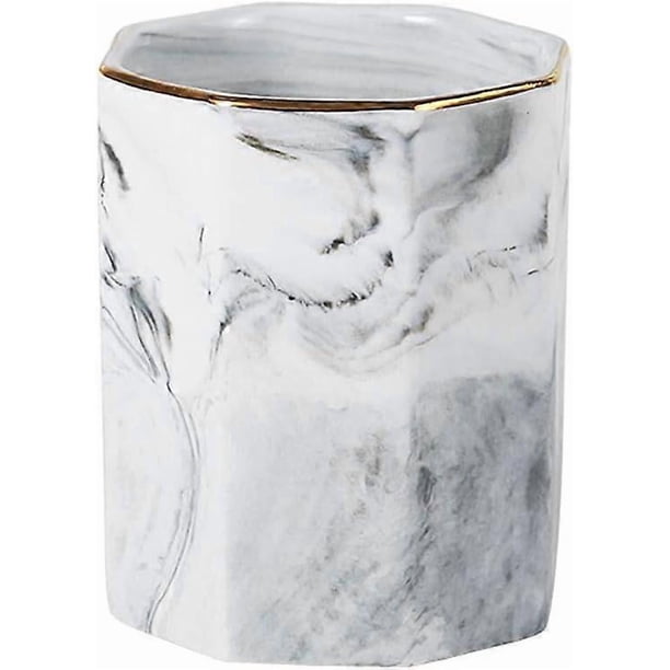 Ceramic Desk Pen Holder Stand Marble Pattern Pencil Cup Pot Desk Organizer Makeup Brush Holder (Gray A)