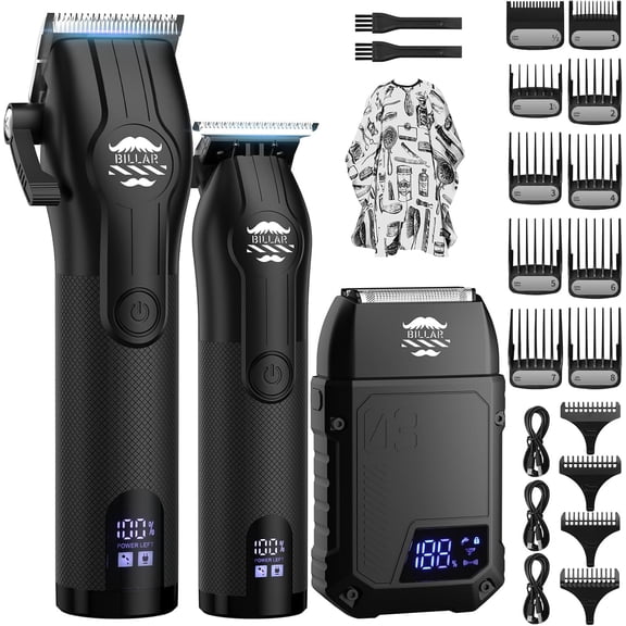 BILLAR Professional Barber Clippers and Trimmer Set - Foil Shaver Professional Hair Clippers for Men, Mens Cordless Hair Clipper for Barbers Haircut Kit(Black)