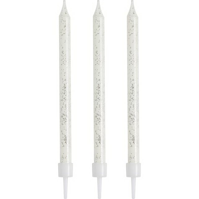 Creative Converting 339979 Décor White Silver Glitter Large Candles
