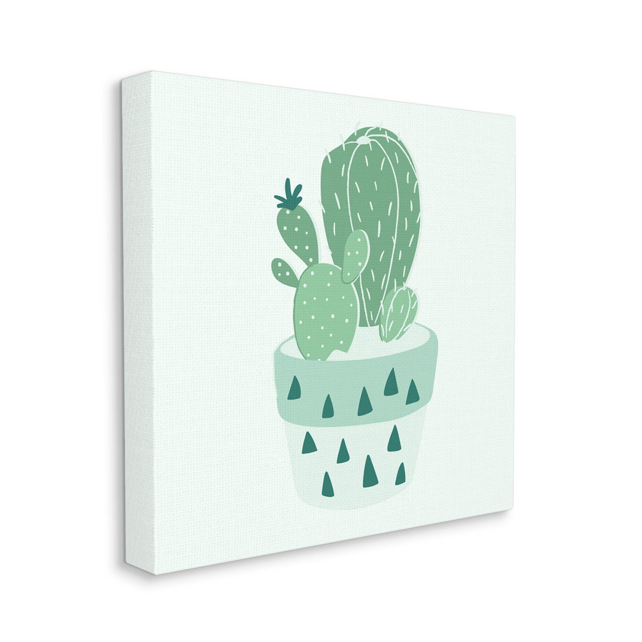 Casual Green Potted Cactus Botanical & Floral Graphic Art Gallery Wrapped Canvas Print Wall Art