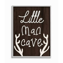 Stupell Industries Little Man Cave Boy's Rustic Room Sign Brown Framed Wall Art Design by Daphne Polselli, 11" x 14", Gray Framed