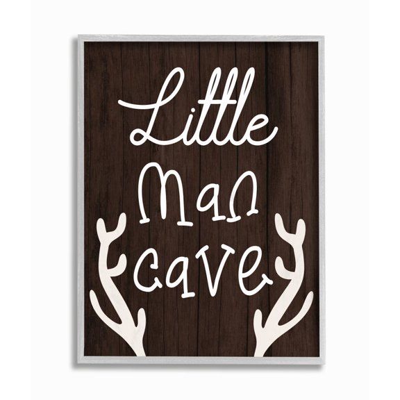 Stupell Industries Little Man Cave Boy's Rustic Room Sign Brown Framed Wall Art Design by Daphne Polselli, 11" x 14", Gray Framed