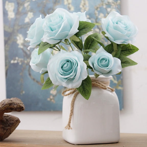 Zcyifa artificial flower Simulation Flowers Silk Flowers Artificial 7 Heads Rose Bouquet for Home Bridal Wedding Party Festival Decor (Sky-blue)