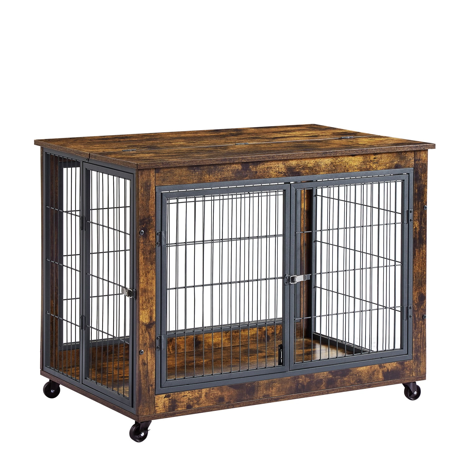 Canddidliike Indoor Outdoor Metal Dog Crate Control Table, 39" Wooden Frame Pet Cage for Medium Dog