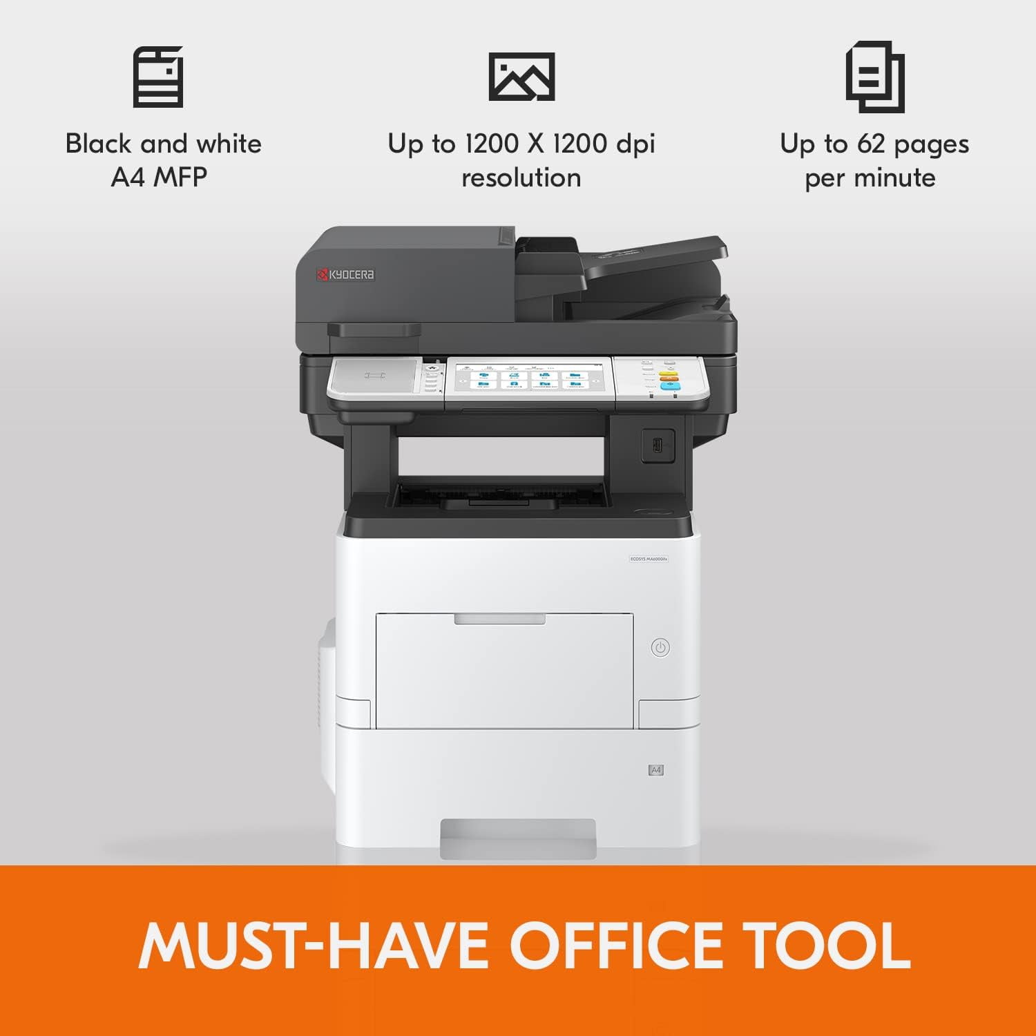 Kyocera ECOSYS MA6000ifx A4 Monochrome B/W Laser Multi-Function Printer - 62 ppm, Copy, Print, Scan, Fax, Duplex, Network, 1200 DPI, 1.5 GB Memory, 600 Sheets Capacity