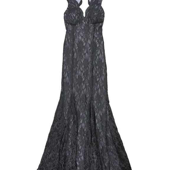 Morgan & Co Womens Scalloped Lace Gown Dress, Blue, Juniors, 5/6