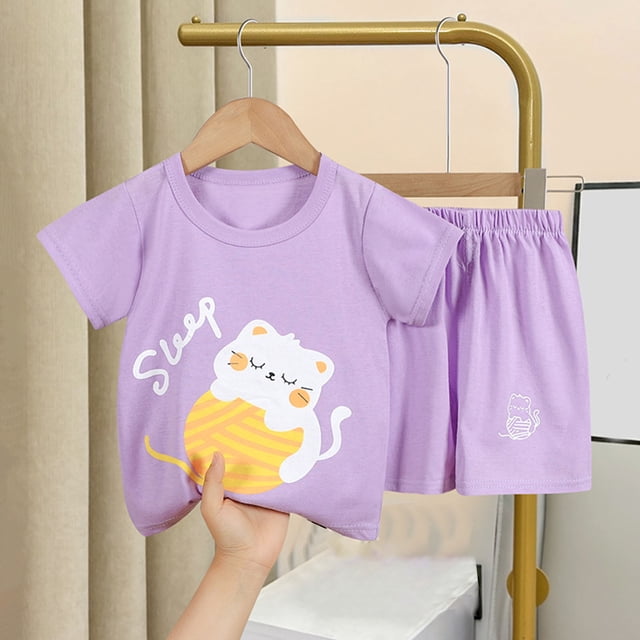 LSLJS Mode T-Shirts Décontractés à Manches Courtes pour Filles Col Rond Bouton Ensemble de Shorts Imprimés Vêtements d'Été Vêtements pour Enfants Tendance 2024