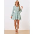 thumbnail image 3 of DARING DIVA V Neck Floral Print Elastic Waist Button Down Mini Dress L Light Blue, 3 of 6