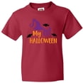 thumbnail image 3 of Inktastic My First Halloween, Witch Hat, Bats - Purple Black Youth T-Shirt, 3 of 5