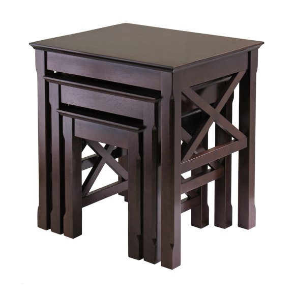Contemporary Home Living Set of 3 Cappuccino Elegant Xola Square Shaped Top Wooden Nesting Tables,