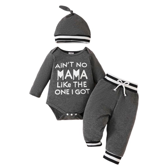Ulanda Newborn Infant Baby Boy Clothes Outfits New to The Crew Outfits Long Pants Toddler Baby Boy Clothes Set (Grey, 0-3 Months)