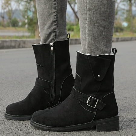 

Midewhik Women s Fashion Casual Roman Short Ankle Boots Chunky Heels Leather Shoes