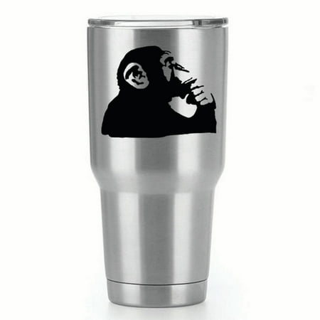 - Banksy Thinking Monkey |Single Yeti Decal | 3-Inch Black Vinyl Decal