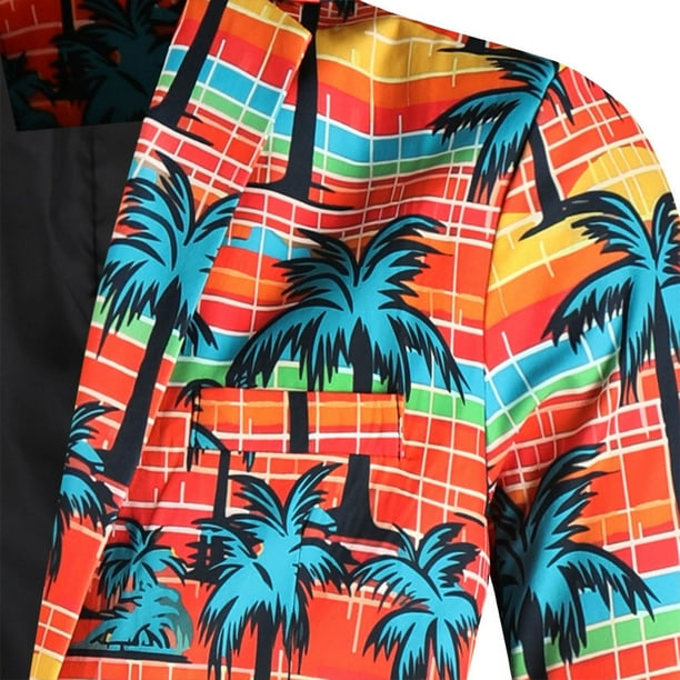 QATAINLAV Mens Blazer Fashion Palm Trees Print Suit Coat