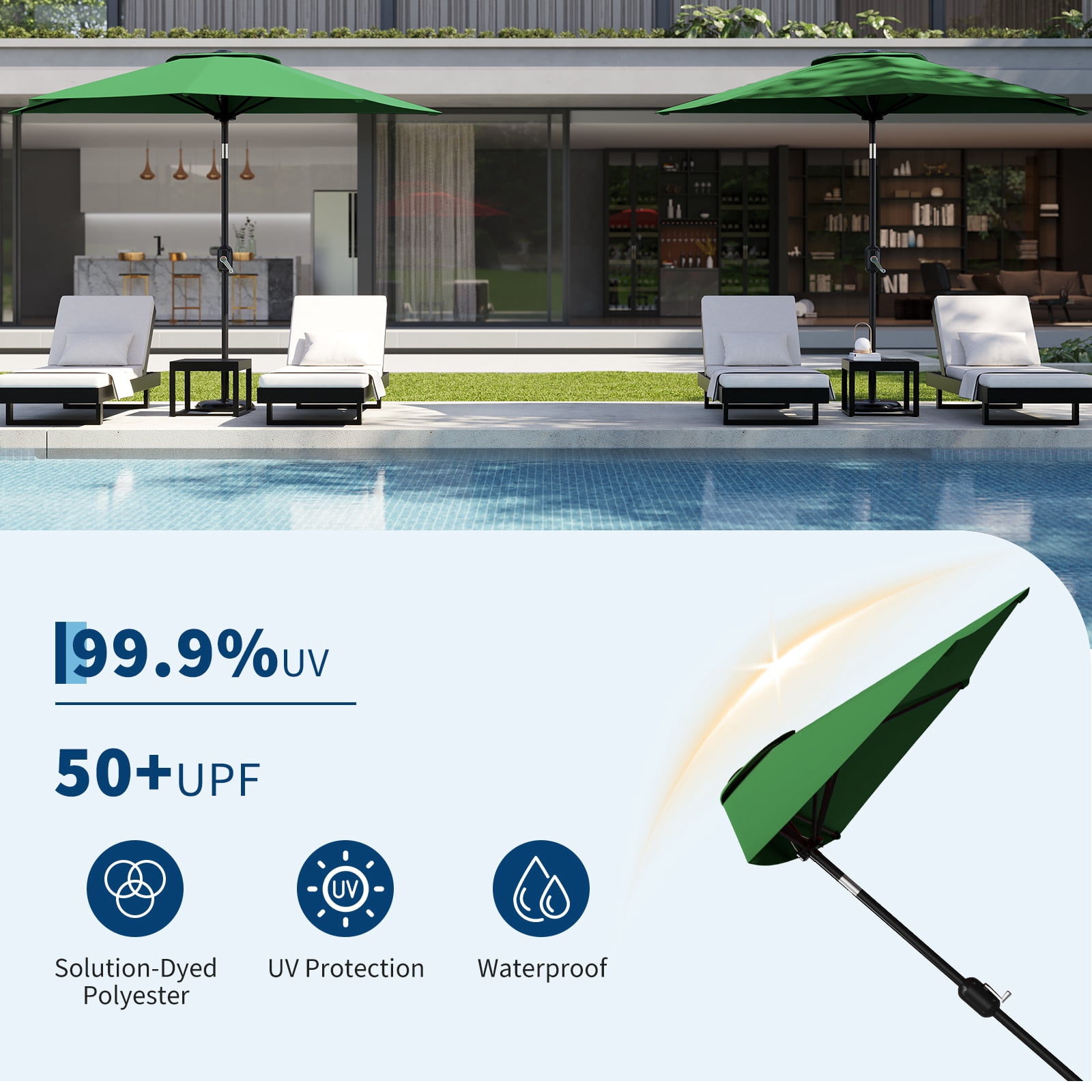 GOGRANT 98.4 in Green Round Market Patio Umbrellas with Crank, Adjustable Tilt, Crank, Crank, Crank, Crank, 5 Ribs