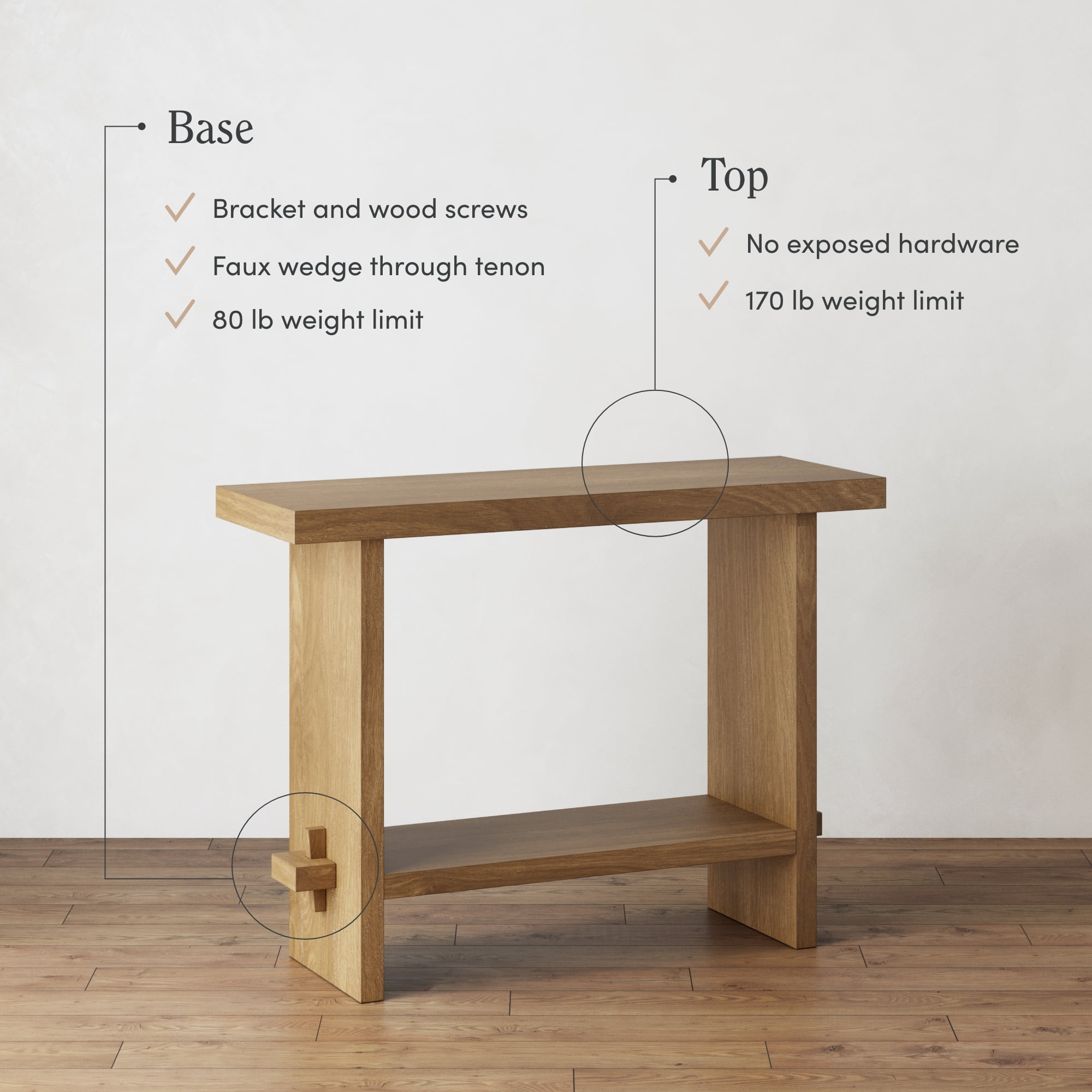 Nathan James Virgo Farmhouse Light Brown Console Accent Table for Entryway and Living Room