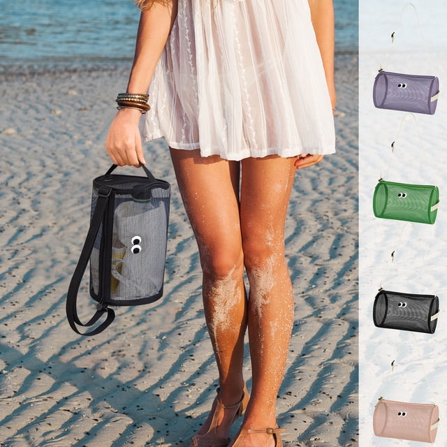 Large Capacity Mesh Beach Bag | Breathable Cylindrical Travel & Gym Bag for Sports Equipment | Adjustable Shoulder Strap | Multipurpose PVC Storage