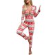 thumbnail image 1 of Pijama con estampado de dibujos animados para mujer, mono navideño de manga larga con cuello en V y botones, novedad, 1 of 4