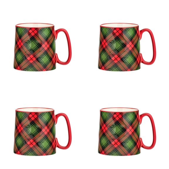 10 Strawberry Street Bella Holiday Mug Plaid, Set of 4
