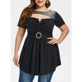 thumbnail image 1 of Camiseta con Puntilla Escotada de Rhinestone de Talla Extra Rosegal Camisetas tallas grandes, 1 of 5