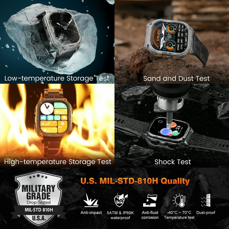 AMAZTIM M3 Rugged Smart Watch for Men 70 Days Long Battery Life 100M Waterproof for Android iPhone
