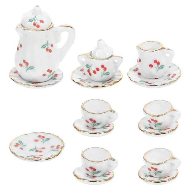 1 Set Doll House Tea Cup Saucer Tea Pot Dish Model Doll House Accessories