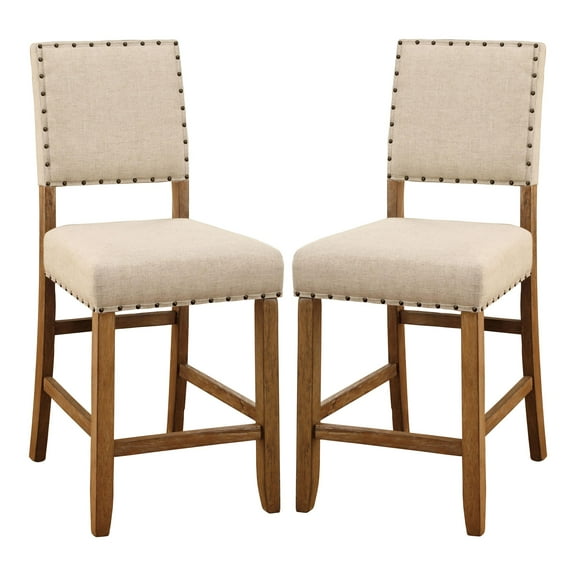 Furniture of America Sinuata Fabric Counter Height Chair in Beige (Set of 2)