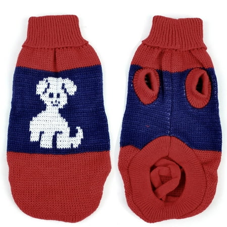 Knit Turtleneck Dog Sweater - Unique Bargains Warm Turtleneck Dog Print Knitted Coat Chihuaha Dog Sweater Clothes Red Blue L