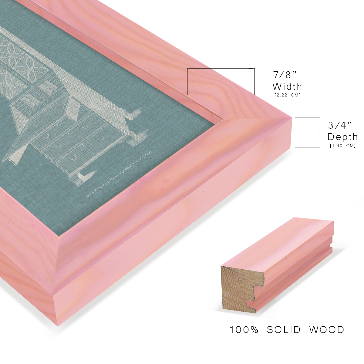Hepplewhite Desk & Bookcase II - Framed Print w/glass - Sunset Pink