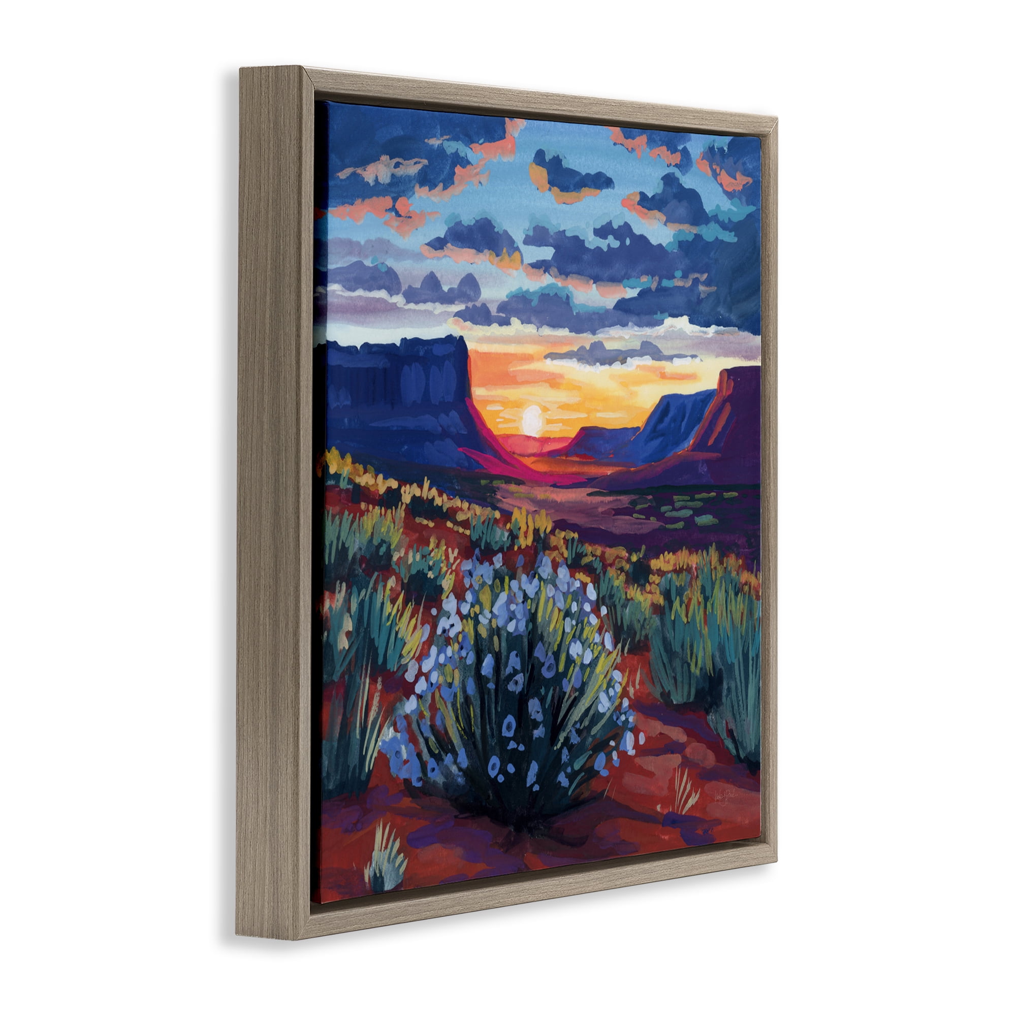 Stupell Industries Desert Sunset on Blooming Bush Brown Framed Floater Canvas Wall Art, design by Kate Jarvik Birch