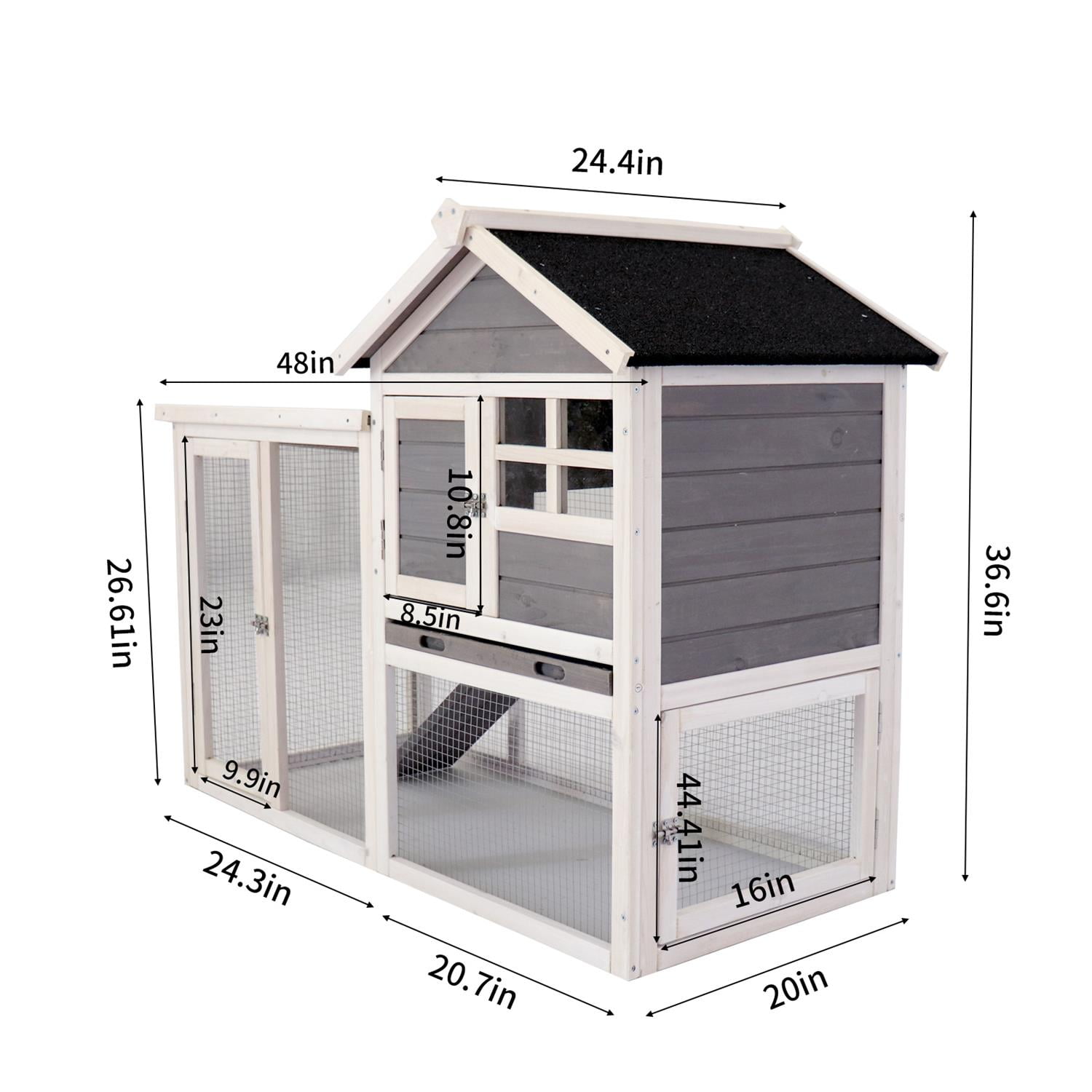 Pefilos 61" 2-Tier Rabbit Hutch Hen House for 2 Chicken Coop, Outdoor Bunny Cage for Backyard, Solid Wood Pet House, Gray Pefilos 61" 2-Tier Rabbit Hutch Hen House for 2 Chicken Coop, Outdoor Bunny Cage for Backyard, Solid Wood Pet House, Gray